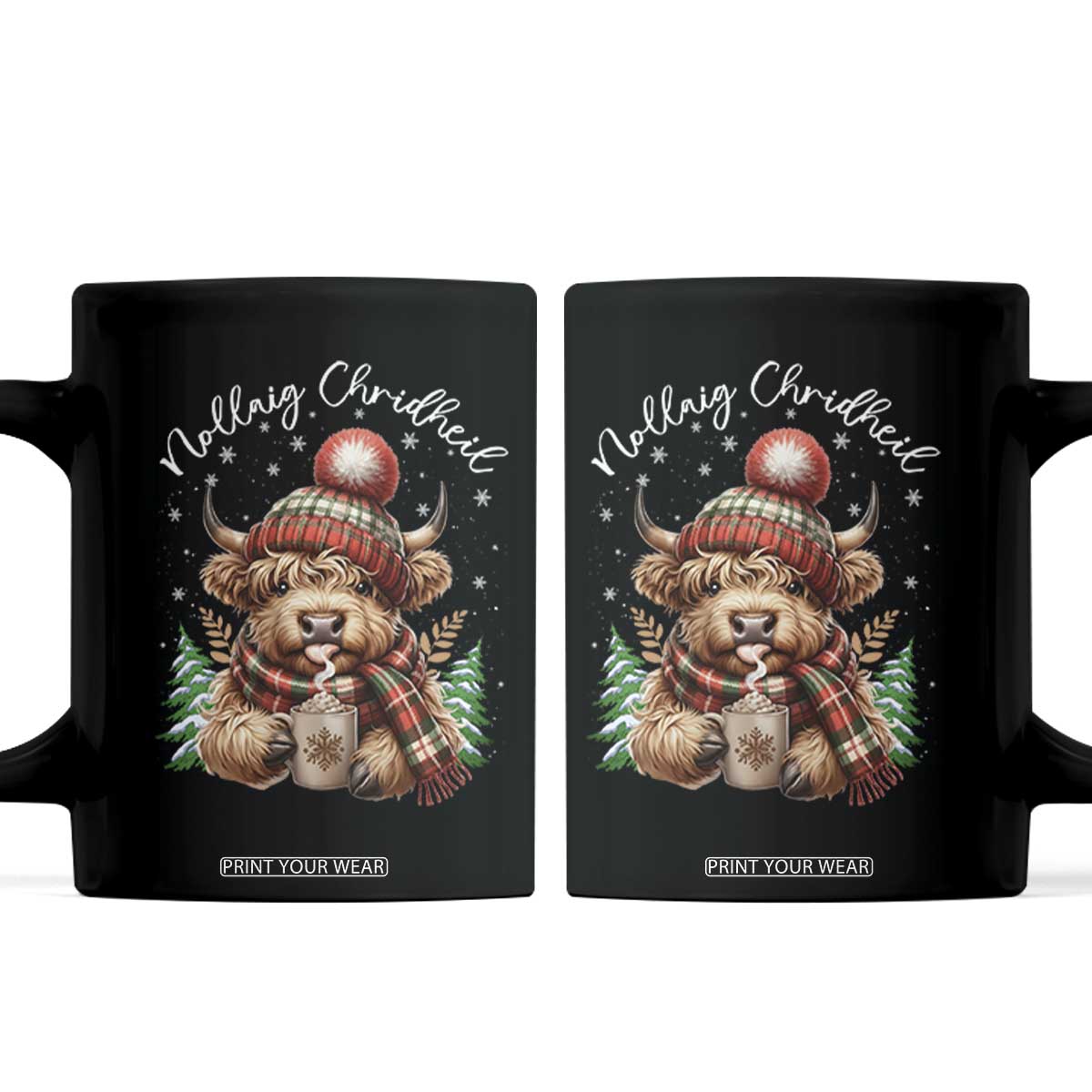 Scottish Christmas Coffee Mug Nollaig Chridheil Gaelic Xmas Higland Cow TS11 Black Print Your Wear