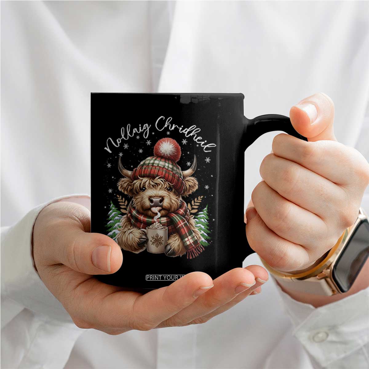Scottish Christmas Coffee Mug Nollaig Chridheil Gaelic Xmas Higland Cow TS11 Print Your Wear