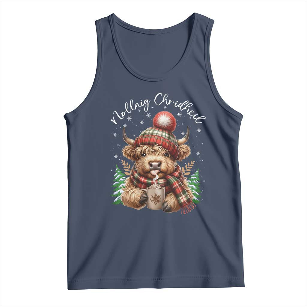 Scottish Christmas Tank Top Nollaig Chridheil Gaelic Xmas Higland Cow TS11 Navy Print Your Wear
