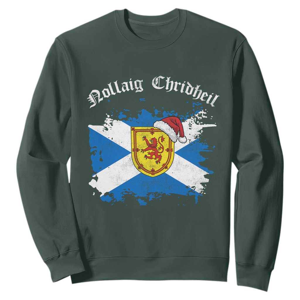 Scottish Christmas Sweatshirt Nollaig Chridheil Gaelic Xmas Scotland Lion Rampant TS11 Dark Forest Green Print Your Wear