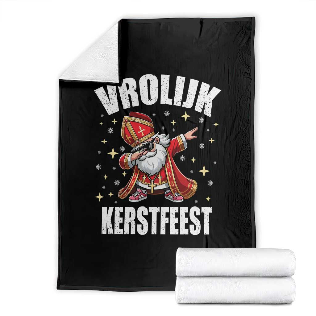 Dutch Christmas Throw Blanket Vrolijk Kerstfeest Dabiing Sinterklaas Santa TS11 Black Print Your Wear