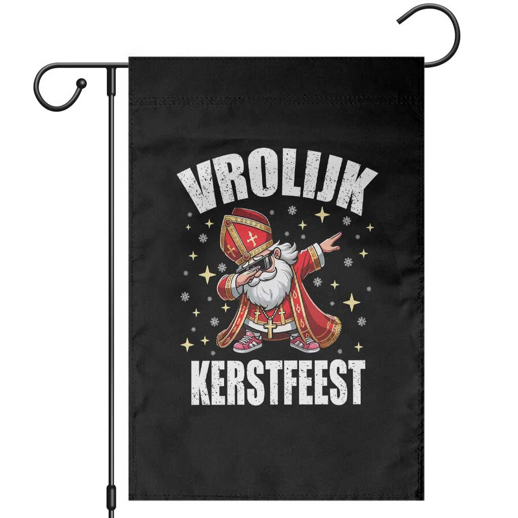 Dutch Christmas Garden Flag Vrolijk Kerstfeest Dabiing Sinterklaas Santa TS11 Black Print Your Wear