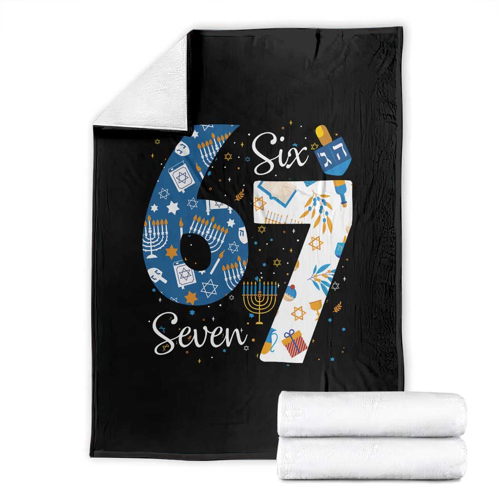 Funny 67 Hanukkah Throw Blanket Chanukah Menorah Dreidel Six Seven Meme TS11 Black Print Your Wear