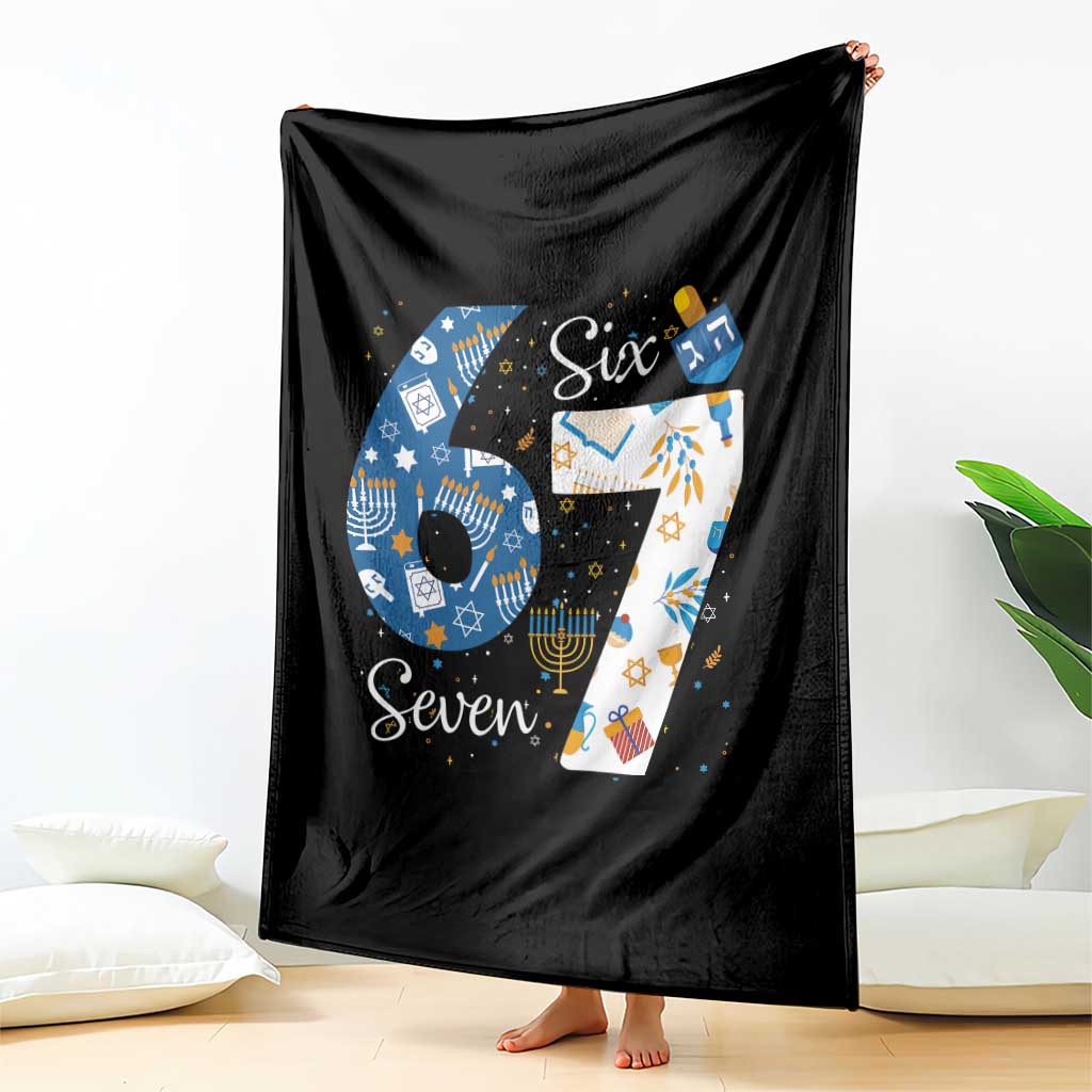 Funny 67 Hanukkah Throw Blanket Chanukah Menorah Dreidel Six Seven Meme TS11 Print Your Wear