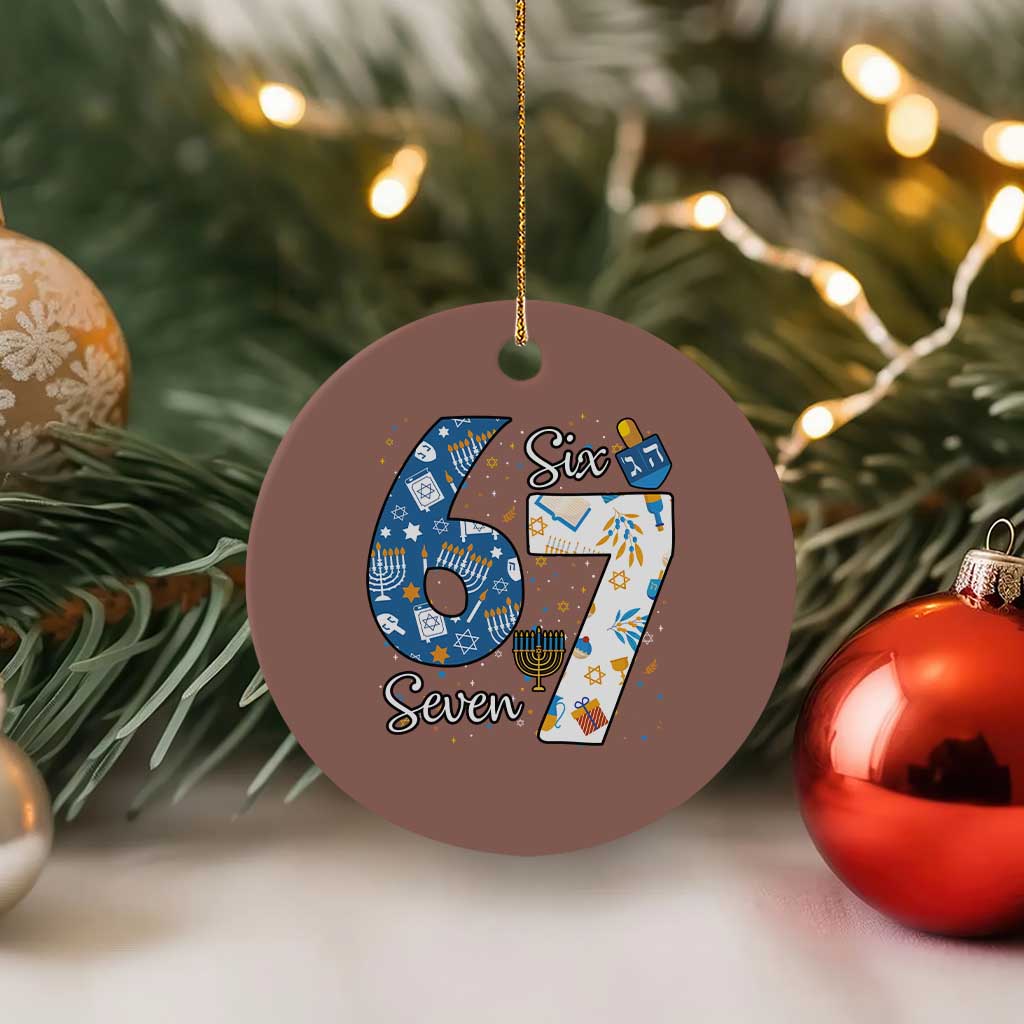 Funny 67 Hanukkah Ceramic Ornament Chanukah Menorah Dreidel Six Seven Meme TS11 1pc Mocha Print Your Wear