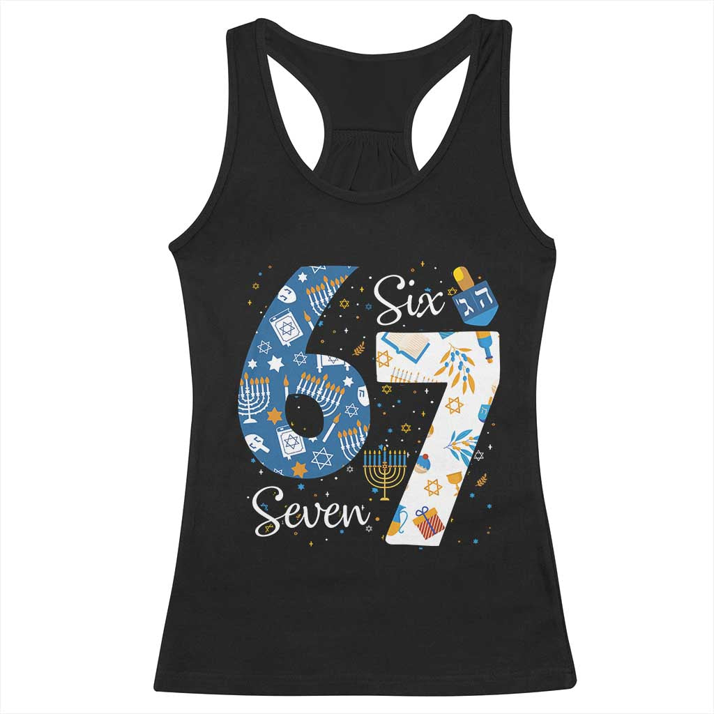 Funny 67 Hanukkah Racerback Tank Top Chanukah Menorah Dreidel Six Seven Meme TS11 Black Print Your Wear