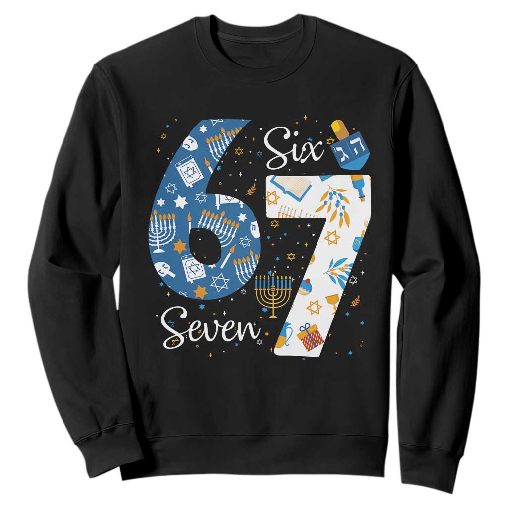 Funny 67 Hanukkah Sweatshirt Chanukah Menorah Dreidel Six Seven Meme TS11 Black Print Your Wear