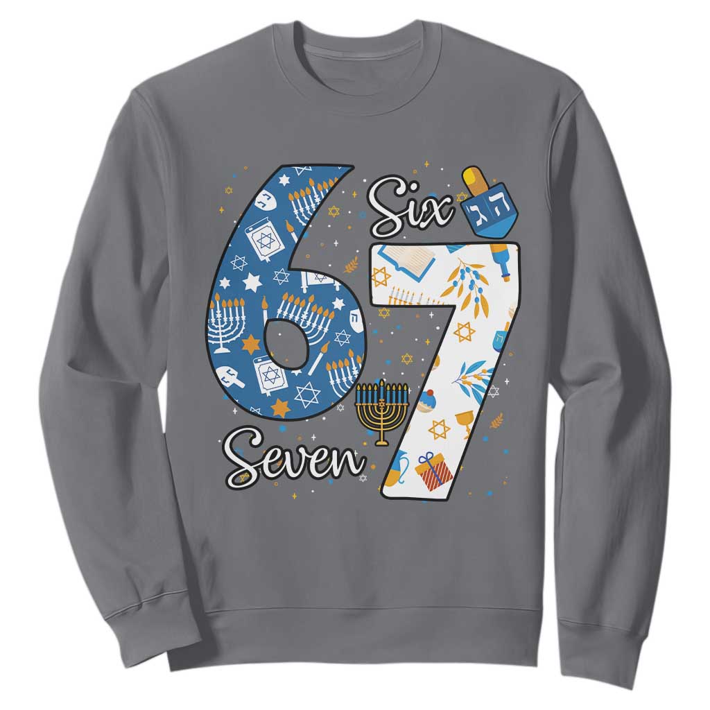 Funny 67 Hanukkah Sweatshirt Chanukah Menorah Dreidel Six Seven Meme TS11 Charcoal Print Your Wear