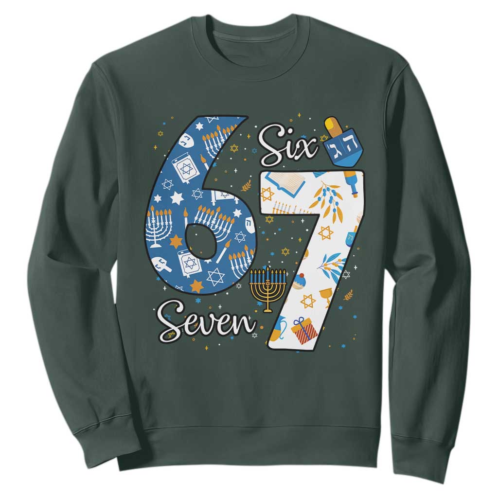 Funny 67 Hanukkah Sweatshirt Chanukah Menorah Dreidel Six Seven Meme TS11 Dark Forest Green Print Your Wear