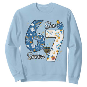 Funny 67 Hanukkah Sweatshirt Chanukah Menorah Dreidel Six Seven Meme TS11 Light Blue Print Your Wear