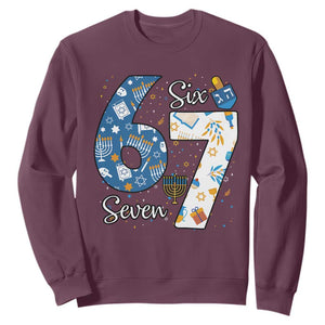 Funny 67 Hanukkah Sweatshirt Chanukah Menorah Dreidel Six Seven Meme TS11 Maroon Print Your Wear
