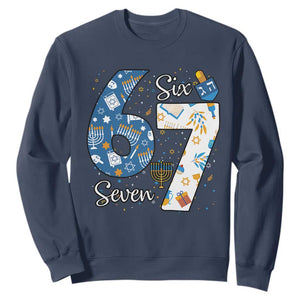 Funny 67 Hanukkah Sweatshirt Chanukah Menorah Dreidel Six Seven Meme TS11 Navy Print Your Wear