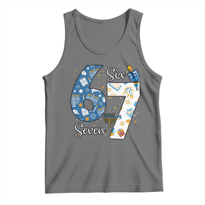 Funny 67 Hanukkah Tank Top Chanukah Menorah Dreidel Six Seven Meme TS11 Black Heather Print Your Wear