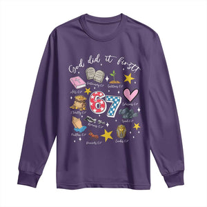 Funny 67 Christian Long Sleeve Shirt God Did It First Six Seven Meme Bible Verses TS11 Purple Print Your Wear