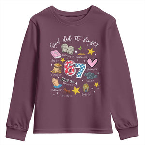 Funny 67 Christian Youth Sweatshirt God Did It First Six Seven Meme Bible Verses TS11 Maroon Print Your Wear
