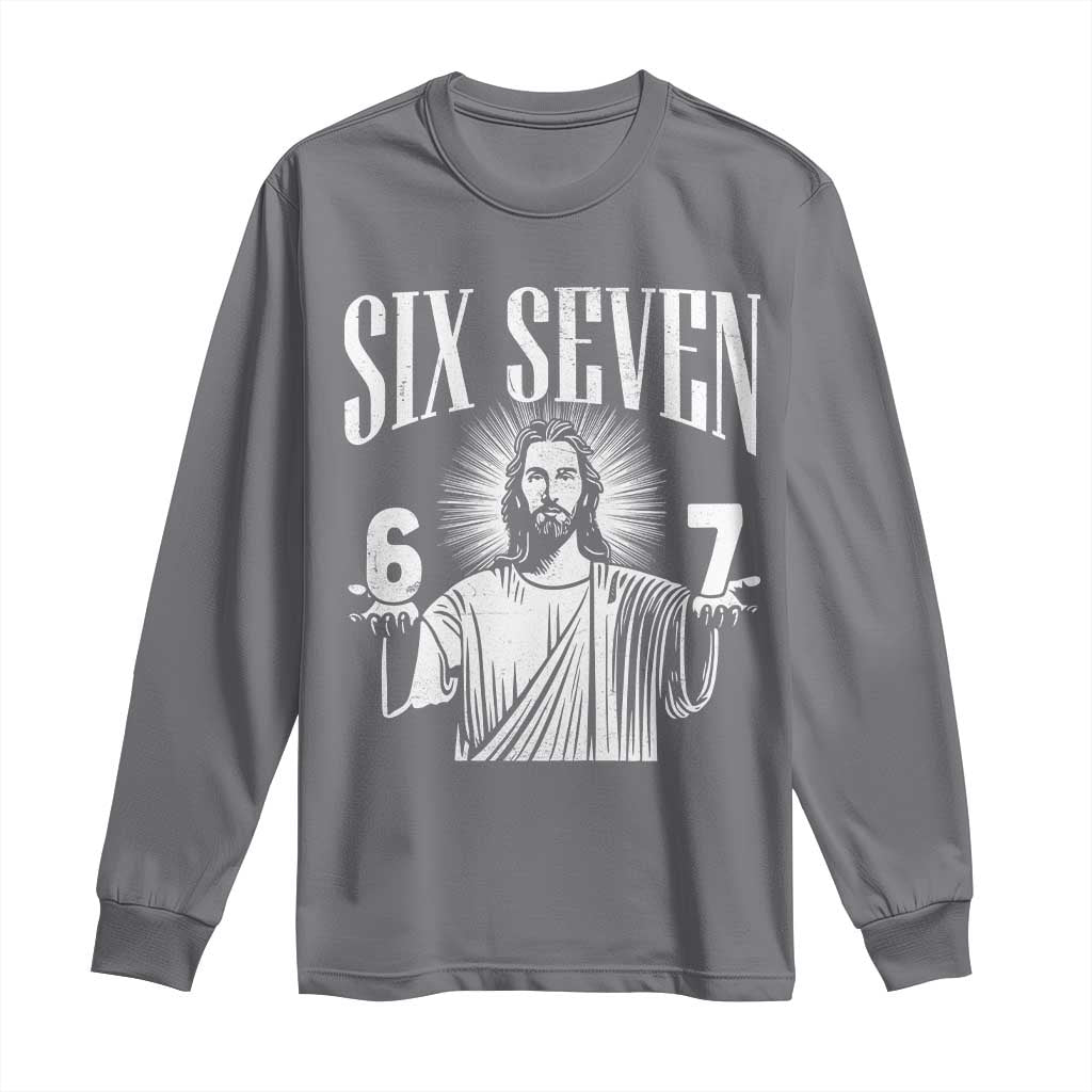 Funny Jesus 67 Long Sleeve Shirt God Six Seven Meme Religious Christian TS11 Charcoal Print Your Wear