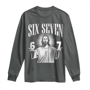 Funny Jesus 67 Long Sleeve Shirt God Six Seven Meme Religious Christian TS11 Dark Heather Print Your Wear