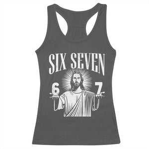 Funny Jesus 67 Racerback Tank Top God Six Seven Meme Religious Christian TS11 Dark Heather Print Your Wear
