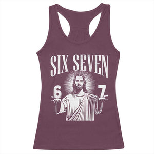 Funny Jesus 67 Racerback Tank Top God Six Seven Meme Religious Christian TS11 Maroon Print Your Wear