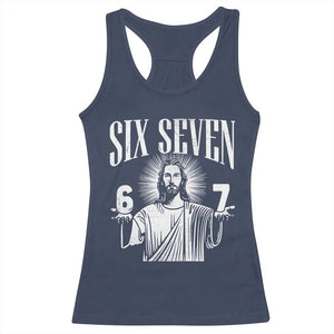 Funny Jesus 67 Racerback Tank Top God Six Seven Meme Religious Christian TS11 Navy Print Your Wear
