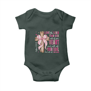 Christian Religious God Baby Onesie Love The Lord Your God With All Your Heart Bible Valentine's Day TS11 Dark Forest Green Print Your Wear