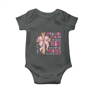 Christian Religious God Baby Onesie Love The Lord Your God With All Your Heart Bible Valentine's Day TS11 Dark Heather Print Your Wear