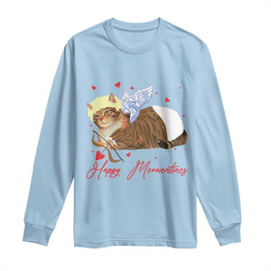 Funny Valentine's Day Cupid Cat Long Sleeve Shirt Happy Meowentines TS11 Light Blue Print Your Wear