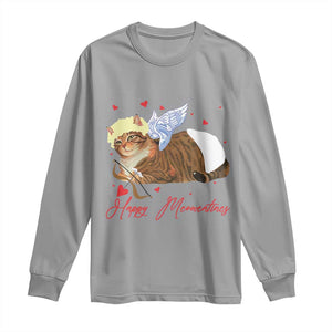 Funny Valentine's Day Cupid Cat Long Sleeve Shirt Happy Meowentines TS11 Sport Gray Print Your Wear