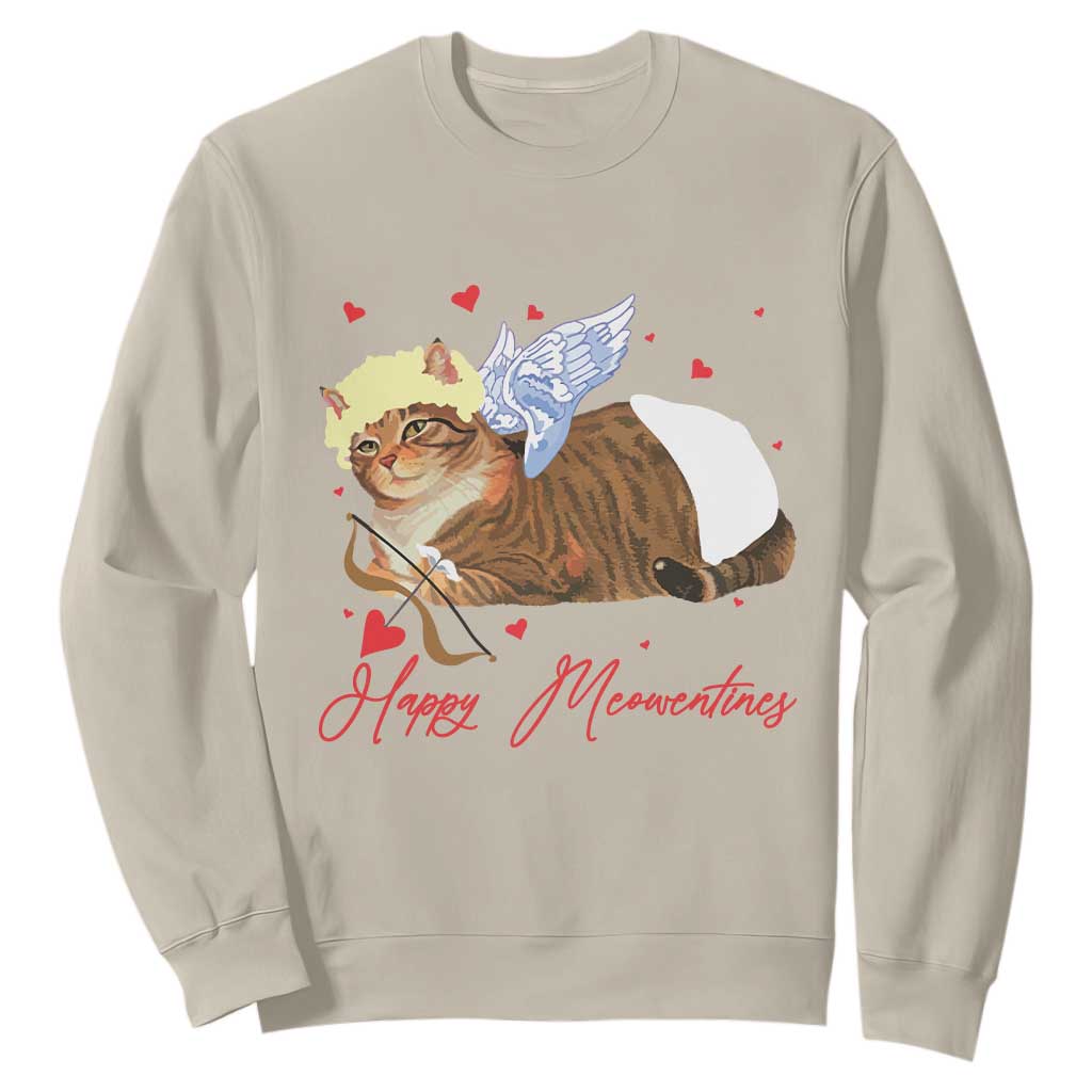 Funny Valentine's Day Cupid Cat Sweatshirt Happy Meowentines TS11 Sand Print Your Wear