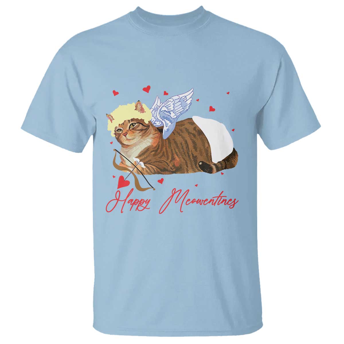 Funny Valentine's Day Cupid Cat T Shirt Happy Meowentines TS11 Light Blue Print Your Wear