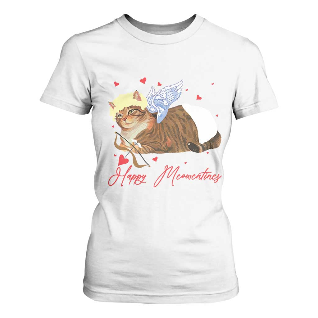 Funny Valentine's Day Cupid Cat T Shirt For Women Happy Meowentines TS11 White Print Your Wear