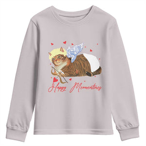 Funny Valentine's Day Cupid Cat Youth Sweatshirt Happy Meowentines TS11 Ice Gray Print Your Wear