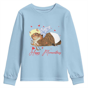 Funny Valentine's Day Cupid Cat Youth Sweatshirt Happy Meowentines TS11 Light Blue Print Your Wear