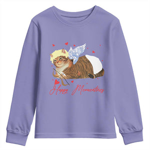 Funny Valentine's Day Cupid Cat Youth Sweatshirt Happy Meowentines TS11 Violet Print Your Wear