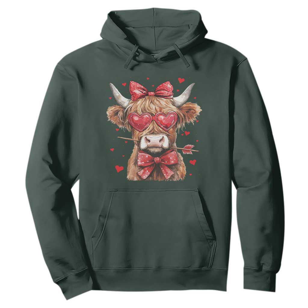 Funny Western Highland Cow Farm Valentine Hoodie TS11 Dark Forest Green Print Your Wear
