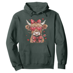 Funny Western Highland Cow Farm Valentine Hoodie TS11 Dark Forest Green Print Your Wear