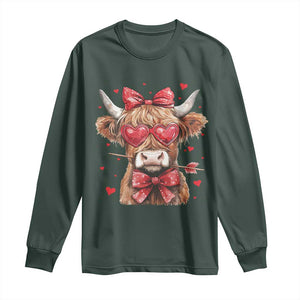 Funny Western Highland Cow Farm Valentine Long Sleeve Shirt TS11 Dark Forest Green Print Your Wear