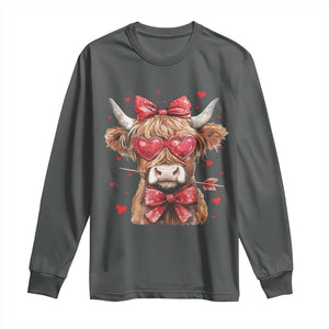 Funny Western Highland Cow Farm Valentine Long Sleeve Shirt TS11 Dark Heather Print Your Wear