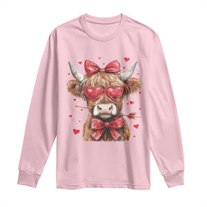 Funny Western Highland Cow Farm Valentine Long Sleeve Shirt TS11 Light Pink Print Your Wear