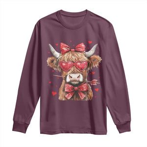 Funny Western Highland Cow Farm Valentine Long Sleeve Shirt TS11 Maroon Print Your Wear