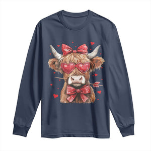 Funny Western Highland Cow Farm Valentine Long Sleeve Shirt TS11 Navy Print Your Wear