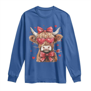 Funny Western Highland Cow Farm Valentine Long Sleeve Shirt TS11 Royal Blue Print Your Wear