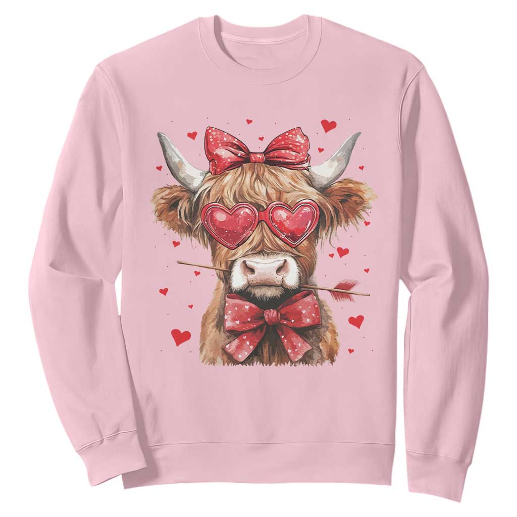 Funny Western Highland Cow Farm Valentine Sweatshirt TS11 Light Pink Print Your Wear