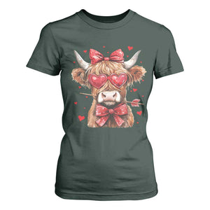 Funny Western Highland Cow Farm Valentine T Shirt For Women TS11 Dark Forest Green Print Your Wear