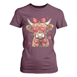 Funny Western Highland Cow Farm Valentine T Shirt For Women TS11 Maroon Print Your Wear