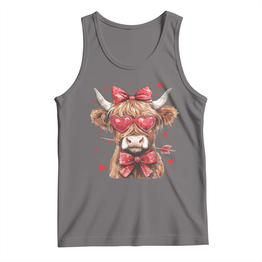 Funny Western Highland Cow Farm Valentine Tank Top TS11 Deep Heather Print Your Wear