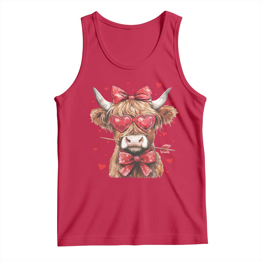 Funny Western Highland Cow Farm Valentine Tank Top TS11 Red Print Your Wear
