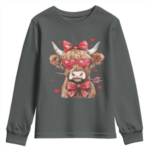 Funny Western Highland Cow Farm Valentine Youth Sweatshirt TS11 Dark Heather Print Your Wear