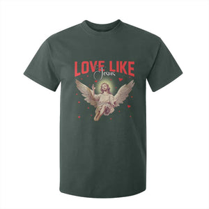 Funny Love Like Jesus Valentine's Day T Shirt For Kid Christian Religious Cupid God Bible Verses TS11 Dark Forest Green Print Your Wear