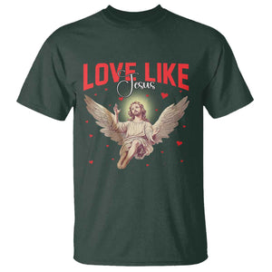 Funny Love Like Jesus Valentine's Day T Shirt Christian Religious Cupid God Bible Verses TS11 Dark Forest Green Print Your Wear